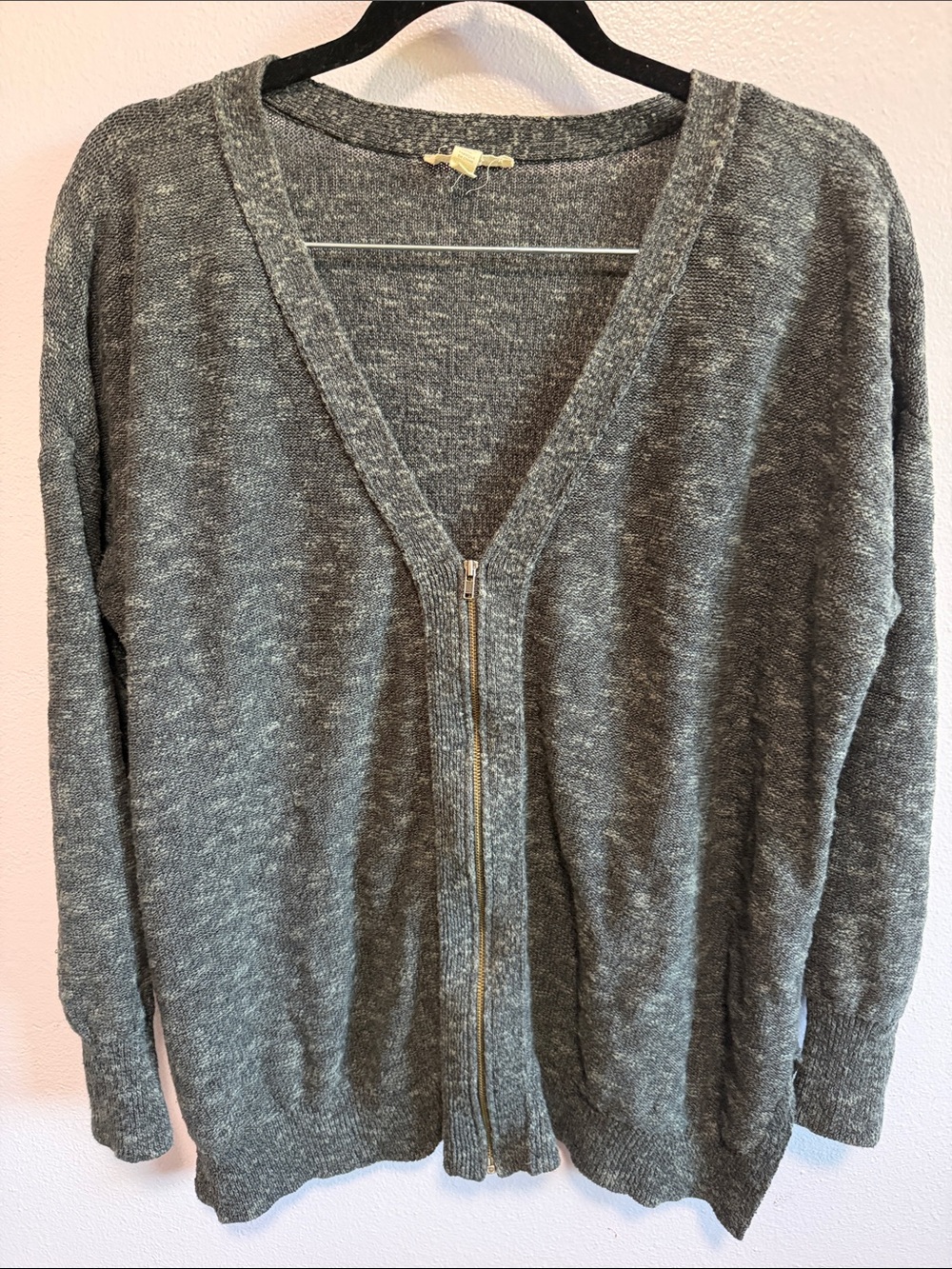 Eileen Fisher Heathered Gray Zip-Front Cardigan